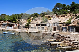 Cala Tarida cove in Ibiza Island, Spain photo