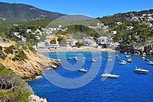 Cala Vedella beach in Sant Josep de Sa Talaia, in Ibiza Island,