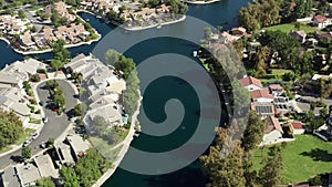 Calabasas Lake, Los Angeles County, California. Aerial View of houses