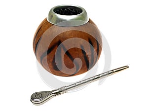 Calabash and bombilla for Yerba Mate tea, isolated photo