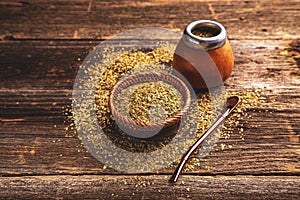 Calabash and bombilla with yerba mate photo