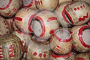 Calabashes cups pile for sale at Chichicastenango market