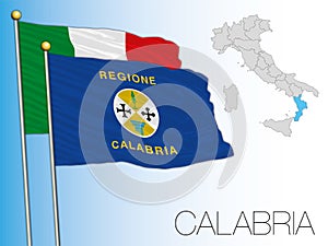 Calabria regional official flag and map, Italy