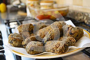 Calabrian crispy eggplants meatballs photo