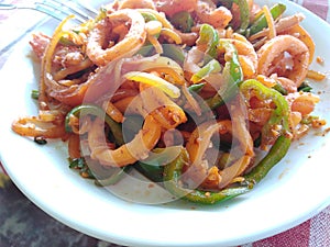 Calamar salad with vegetables