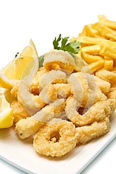 Calamari fried and potatoes