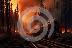 Calamitous Railway fire forest natural. Generate Ai