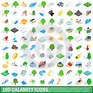 100 calamity icons set, isometric 3d style photo