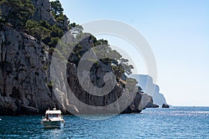 Calanque d`En-vau near Cassis, boat excursion to Calanques national park in Provence, France