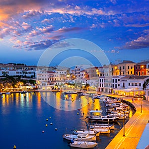 Calasfonts Cales Fonts Port sunset in Mahon at Balearics