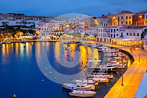 Calasfonts Cales Fonts Port sunset in Mahon at Balearics photo