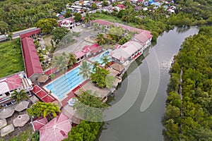 Calbayog, Samar, Philippines - Sept 2022: Marju Krisel resort, a drive-in hotel near a river.