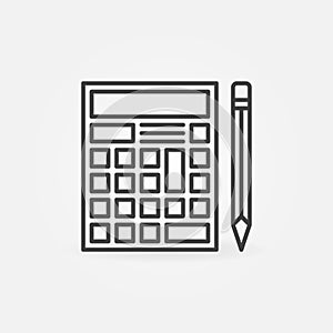 Calc or Calculator with Pencil outline vector concept icon