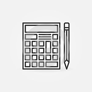 Calc or Calculator with Pencil outline vector concept icon photo
