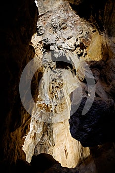 The calcite in the mineral water creates castings and stalactites within the natural caves