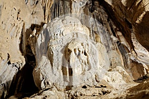 The calcite in the mineral water creates castings and stalactites within the natural caves