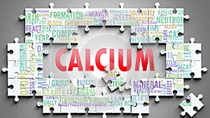 Calcium as a complex subject, related to important topics spreading around as a word cloud