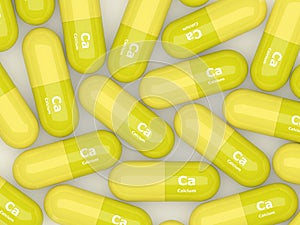 Calcium Ca pills lying on table