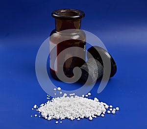 Calcium chloride on blue background