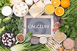 Calcium food sources, top view photo