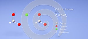 calcium formate molecule, molecular structures, preservative e238, 3d model, Structural Chemical Formula and Atoms with Color photo