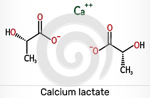 Calcium lactate, C6H10CaO6, lactate anion molecule. It is used in medicine to treat calcium deficiencies and as food additive E327 photo