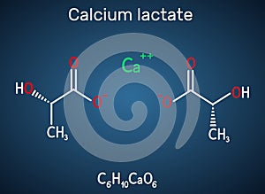 Calcium lactate, C6H10CaO6, lactate anion molecule. It is used in medicine to treat calcium deficiencies and as food additive E327 photo
