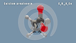 Calcium propionate molecule of C6H10O4Ca 3D Conformer animated render. Food additive E282. Alpha layer, loop