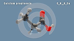 Calcium propionate molecule of C6H10O4Ca 3D Conformer render. Food additive E282