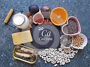 Calcium rich foods. Natural food sources of calcium include nuts, seeds, beans, milk, cheese, figs, fish, dairy