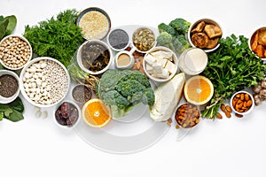 Calcium vegetarians Top view healthy food clean eating