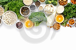 Calcium vegetarians Top view healthy food clean eating