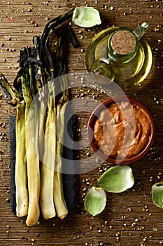 Calcots, sweet onions typical of Catalonia, Spain photo