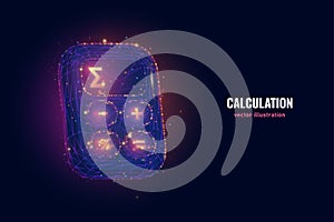 Calculate total price digital wireframe made of connected dots. Calculator low poly vector illustration