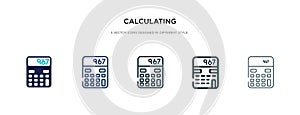 Calculating icon in different style vector illustration. two colored and black calculating vector icons designed in filled,