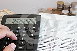 Calculating the saving account passbook and statement of financial statements with calculator