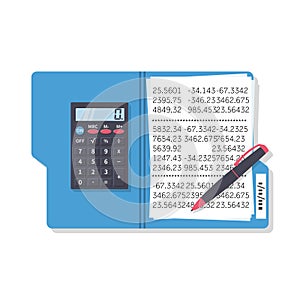 Calculation concept. Folder for calculations with financial data