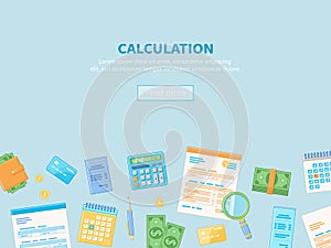 Calculation concept. Tax accounting. Financial analysis, planning, statistics.