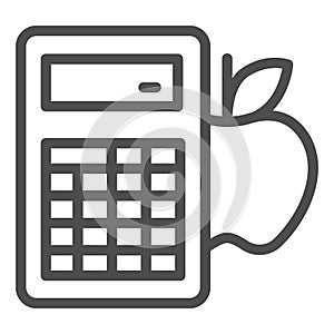 Calculator and apple line icon, Diet concept, counting calories sign on white background, Calorie calculator icon in