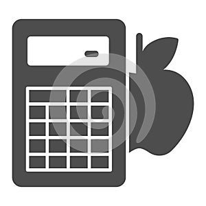 Calculator and apple solid icon, Diet concept, counting calories sign on white background, Calorie calculator icon in