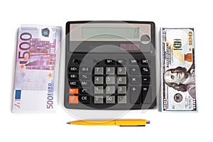 Calculator and banknotes two