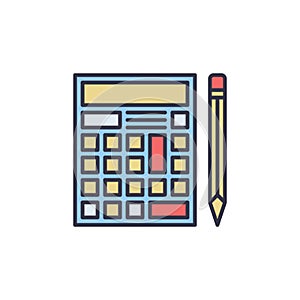 Calculator or Calc with Pencil vector concept colored icon photo