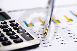 Calculator, Charts and Graphs spreadsheet paper. Finance, Account, Statistics and business.