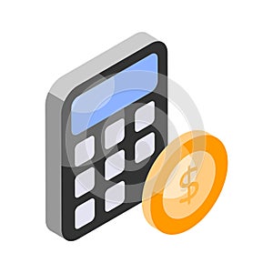 Calculator with coin denoting accounting concept vector, money calculation icon