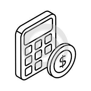 Calculator with coin denoting accounting concept vector, money calculation icon