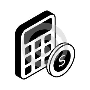 Calculator with coin denoting accounting concept vector, money calculation icon