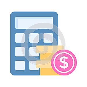 Calculator with coins denoting accounting concept vector, money calculation icon