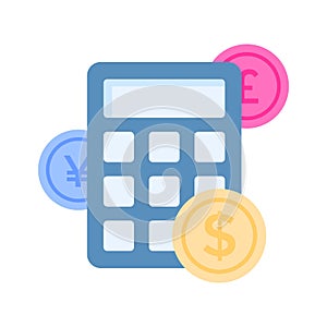 Calculator with coins denoting accounting concept vector, money calculation icon