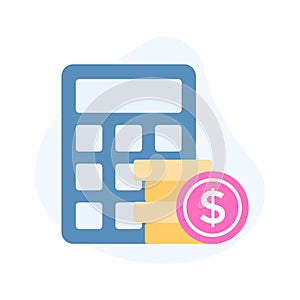 Calculator with coins denoting accounting concept vector, money calculation icon