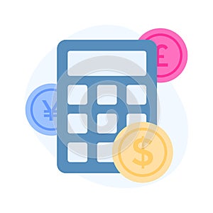 Calculator with coins denoting accounting concept vector, money calculation icon
